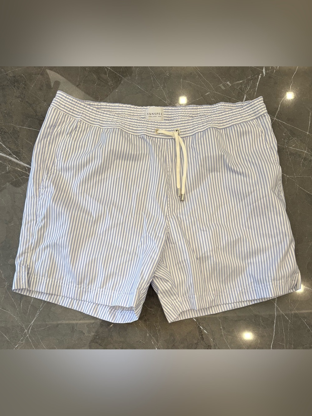 Sunspel Seersucker Swim Shorts Blue Medium Brand New Drawstring